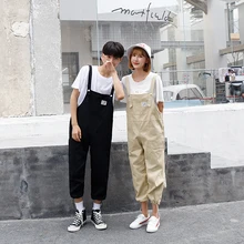 Летний модное колье брюки для девочек мужской женский спецодежды комбинезон Корейская версия для мужчин свободные девять очков повседнев
