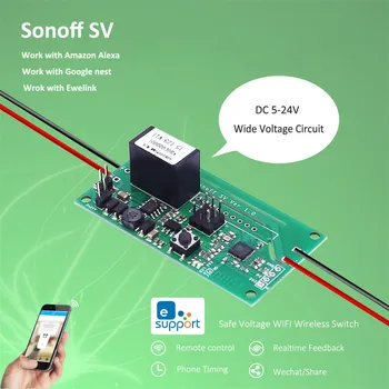 

Sonoff SV Safe Voltage WiFi Wireless ON/OFF Switch Smart Home DIY Module 5-24V Control AC DC Power work with Alexa/Nest/Ewelink