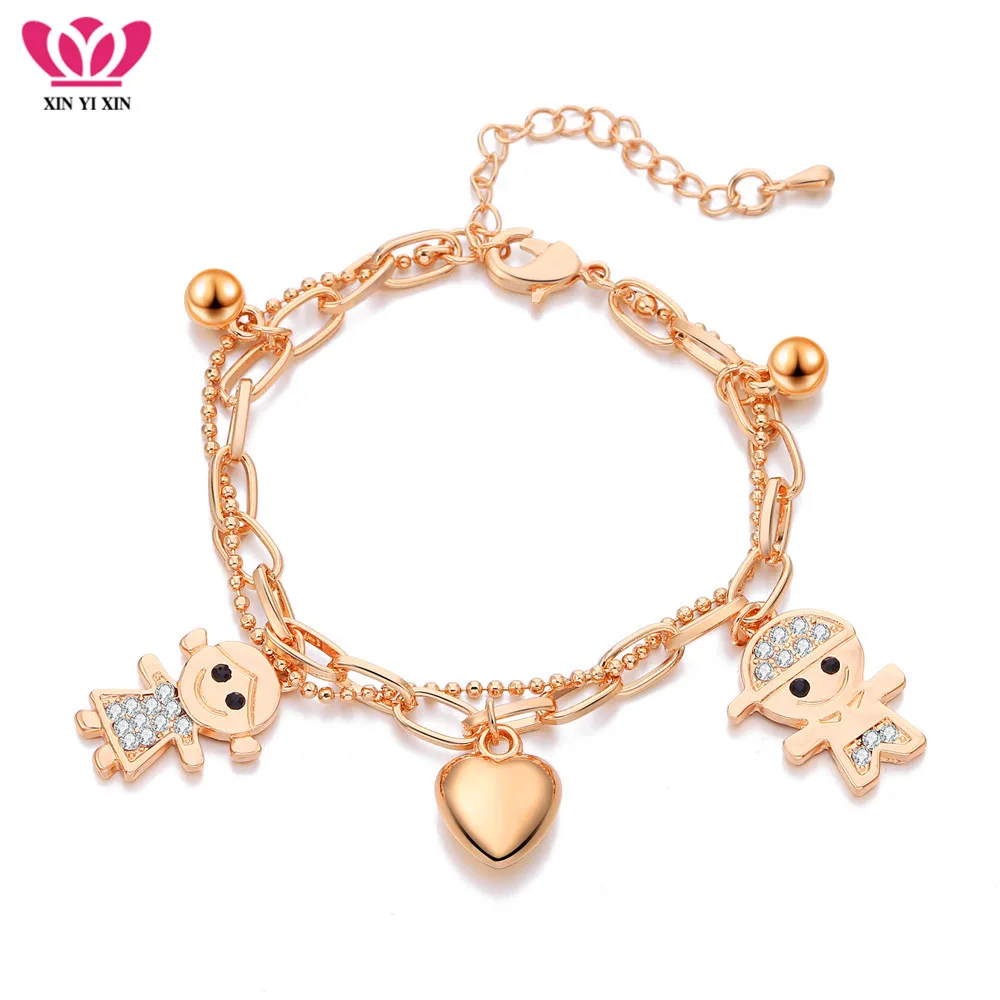 

Gold Silver Boy and Girl Charms Bracelet For Women Multi Chains Heart Beads Crystal Bracelets Trendy Jewelry Party Wedding Gift