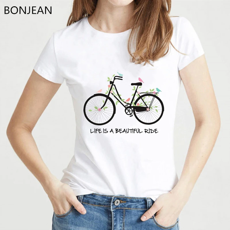 Damen Kurzarm Girlie T-Shirt Live Love Cycle Fahrrad Liebe Leben cycling 