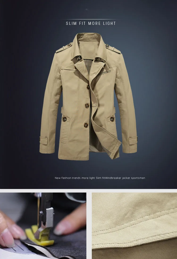 Осень Весна повседневные мужские куртки и пальто модные однотонные хлопковые пальто Slim Fit Тренч Veste Homme брендовая куртка