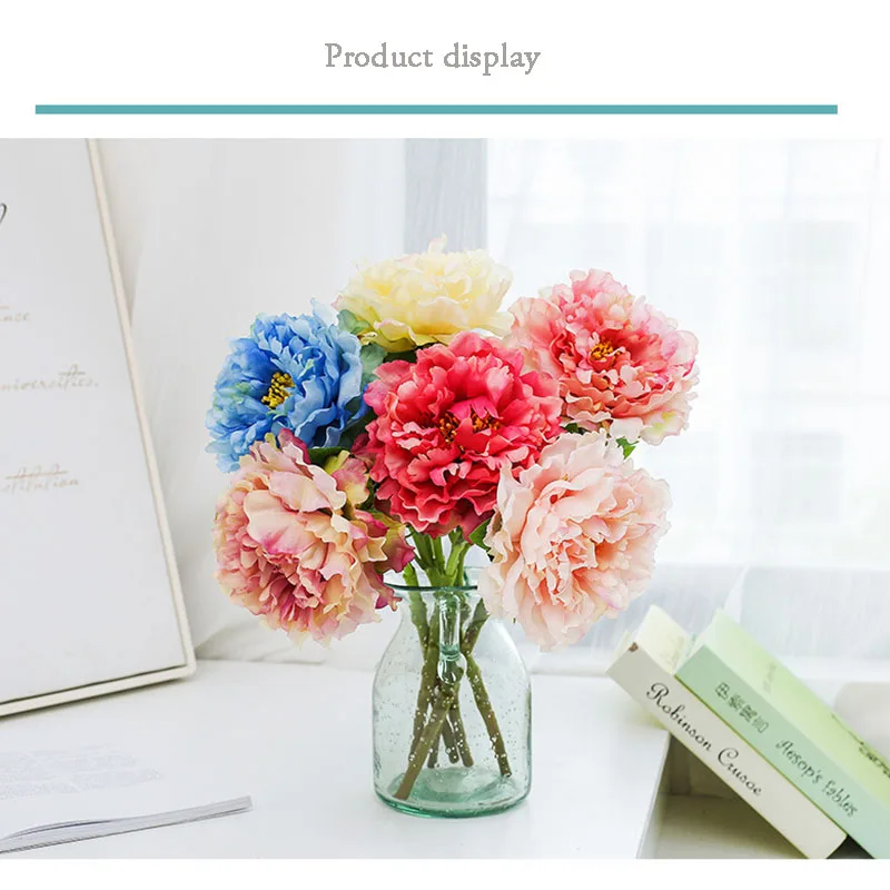 rose artificial Flower silk Peony  fake peonies yellow pink blue  (8)