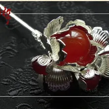 Naturalny czerwony agat ładny kwiat Hua Zhi Qiao do włosów Hanfu kostium akcesoria do włosów biżuteria do włosów