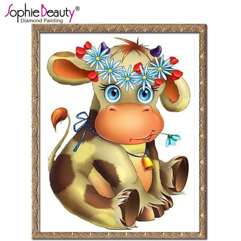 

Sophie Beauty Diy Round Square Diamond Painting Cross Stitch Beads Embroidered Handcraft Mosaic Color Flower Cute Cow Craft Art