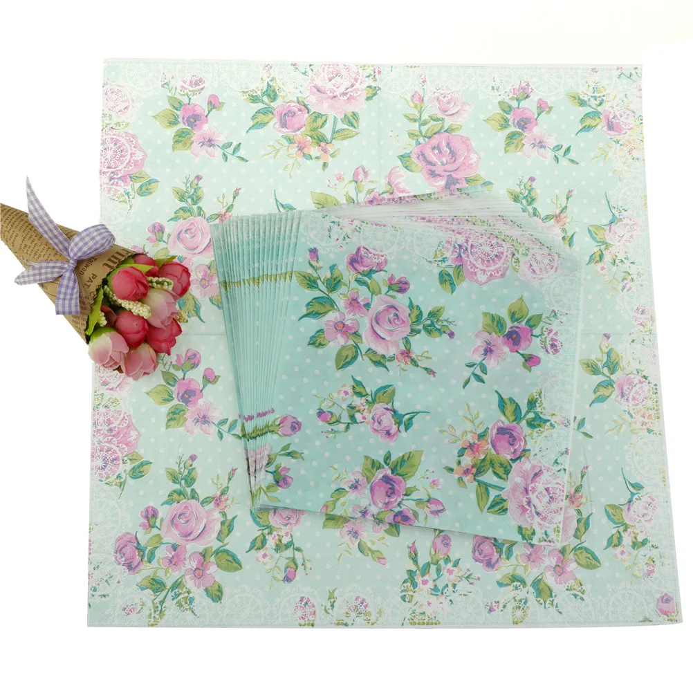 33cm*33cm 20pcs/pack/lot Rose Green Event & Party Tissue Napkins
