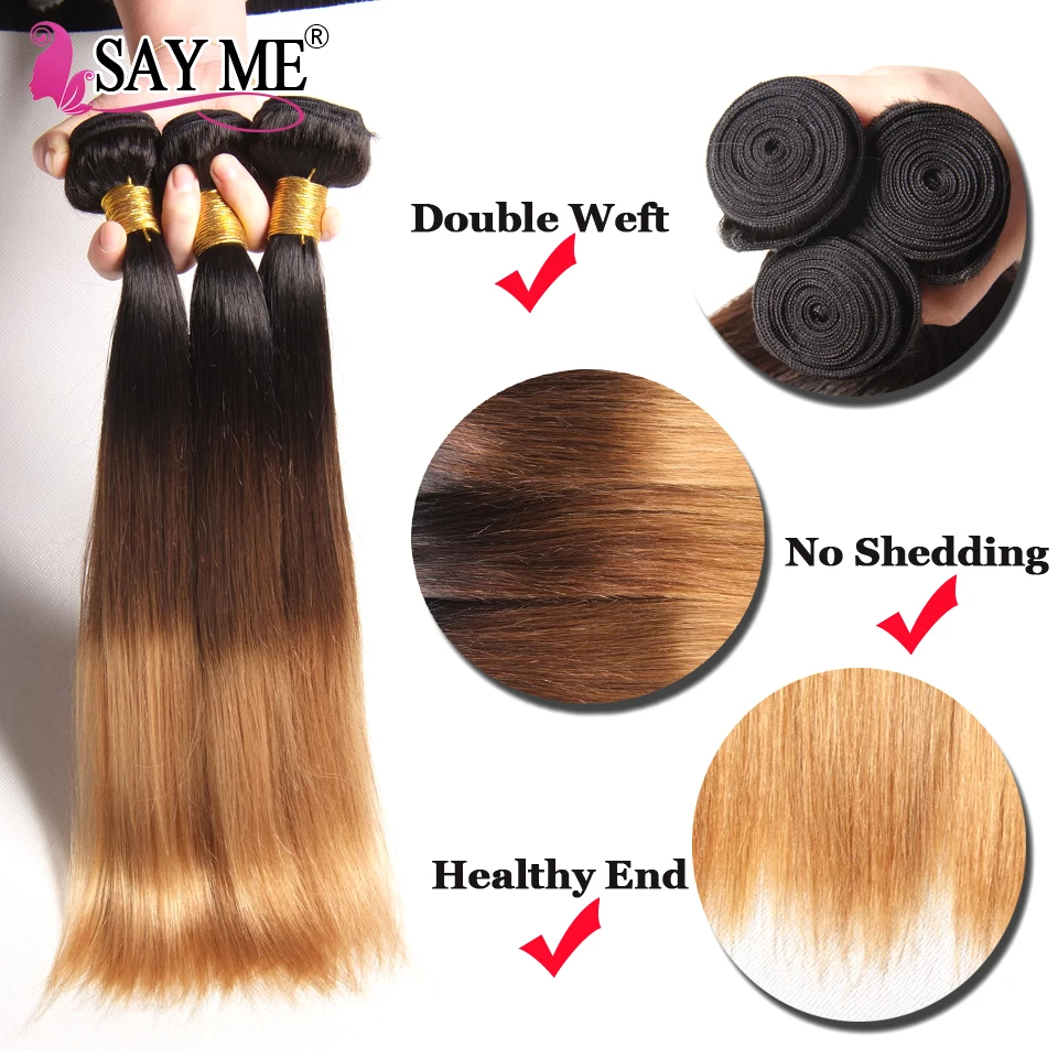 3 Bundles Ombre Brazilian Straight Human Hair Bundles With Closure Weave 1b/4/27 4x4 Free Part Remy Blonde Lace Closure SAY ME 3 Bundles Ombre Brazilian Straight Human Hair Bundles With Closure Weave 1b/4/27 4x4 Free Part Remy Blonde Lace Closure SAY ME