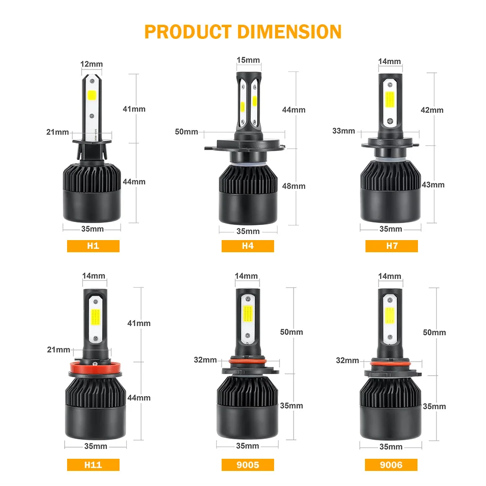 Автомобисветильник фара H7 LED H4 6500K светодиодный лампа H11 H8 H1 H3 9005 9006 9007 H27 72 Вт 880 лм