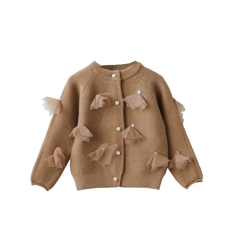 

Korean Style Fall Sweater for Toddler Girls Teen Tops Knitted Cardigan Jacket Baby Appliques Tulle Winter Sweater Coat Clothing
