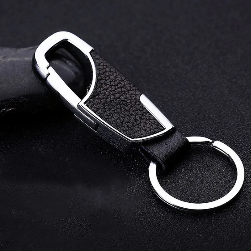

2019 New Simple Leather and Metal Alloy Buckle Men Black Car Keychain Key Ring Car Accessories