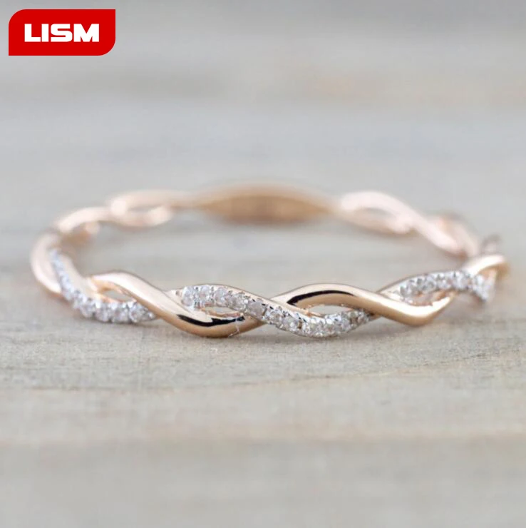 

1PC Classic Silver Rose Gold Color Classical Twist Rope Cubic Zirconia Finger Ring for Women Fashion Wedding Gift Rings
