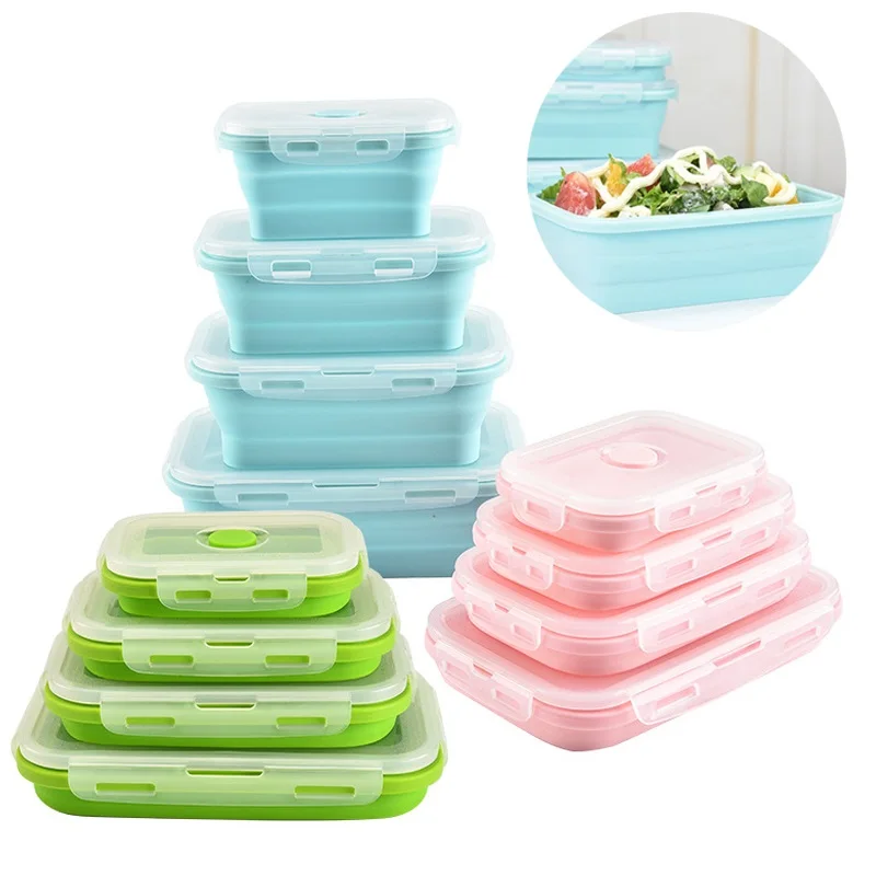 

Collapsible Bento Box Food Storage Containers Set BPA Free Folding Lunch Bento Box Stackable Kitchen Organiser Microwave Safe