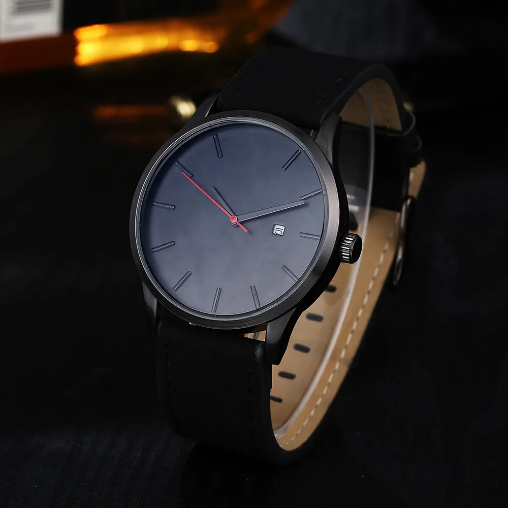 Мужские часы Montre Homme, простые часы с пряжкой, мужские спортивные кожаные повседневные кварцевые наручные часы, Прямая поставка, 18JAN16