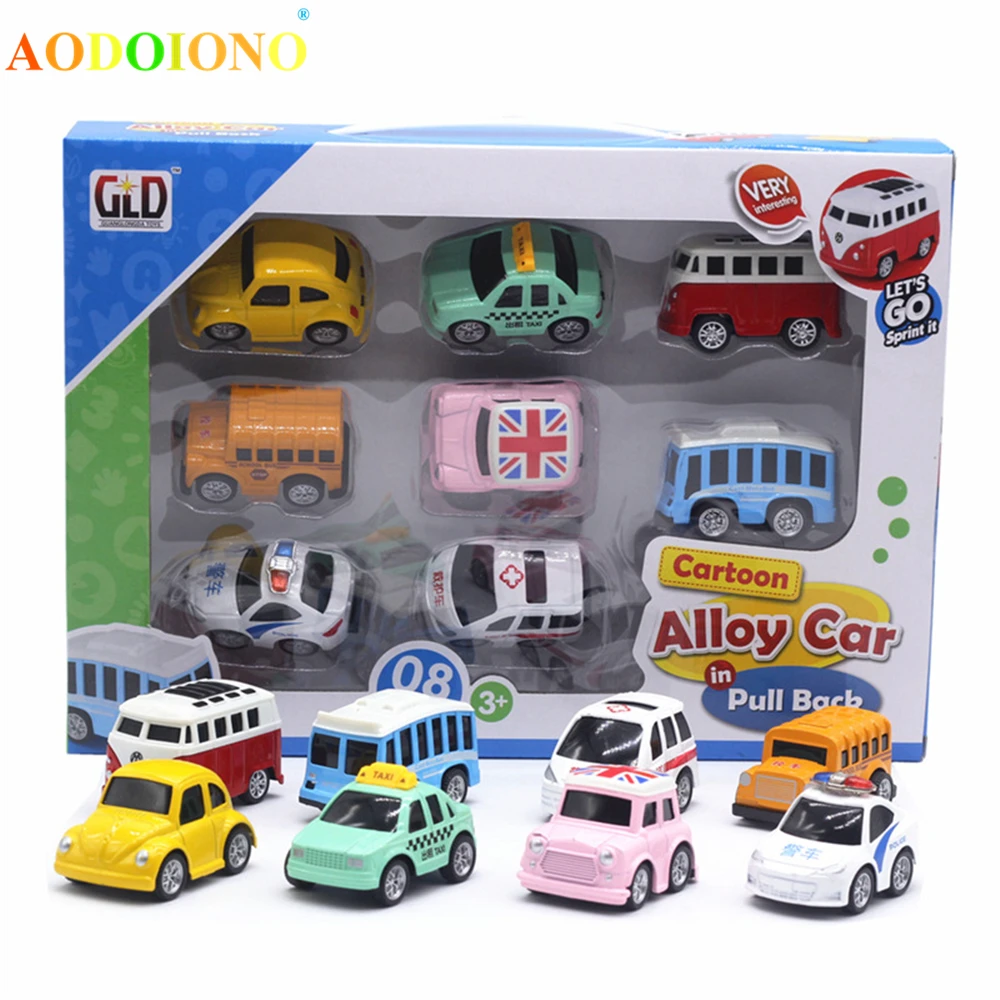

Cartoon Q Version Mini Alloy Car Pull Back Children Police Classic Car School Bus Ambulance Model Toy Diecasts Vehicle Kids Gift