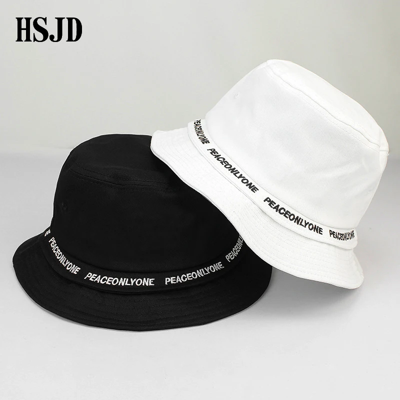 

2018 Plain Solid Colors Belt Bucket Hats for Women Men Summer Panama Cap Spring female Cotton Ourdoor Letter Fishing hat Visor
