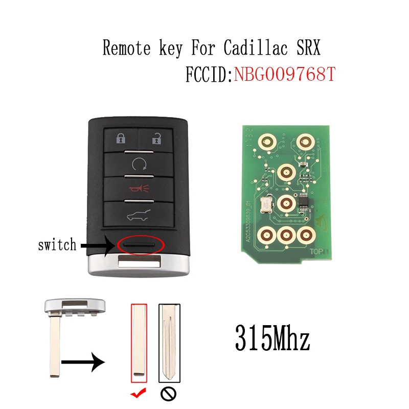 5buttons Remote Car Key Nbg009768t For Cadillac Srx 2010