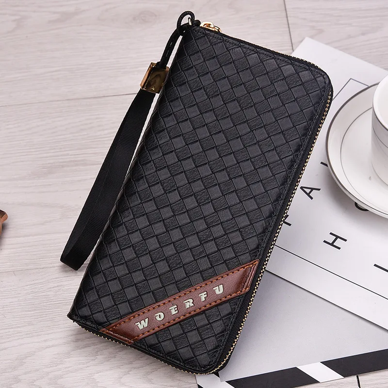 

New Luxury Male Leather Purse Men's Clutch plaid Wallets Handy Bags Business Carteras Mujer Wallets Men Black Brown Dollar Price