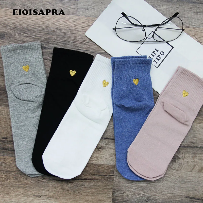 

[EIOISAPRA]Candy Color Gold Embroidery Love Harajuku Pattern Meias Warm Socks Women Funny Socks Art Japan Calcetines Mujer