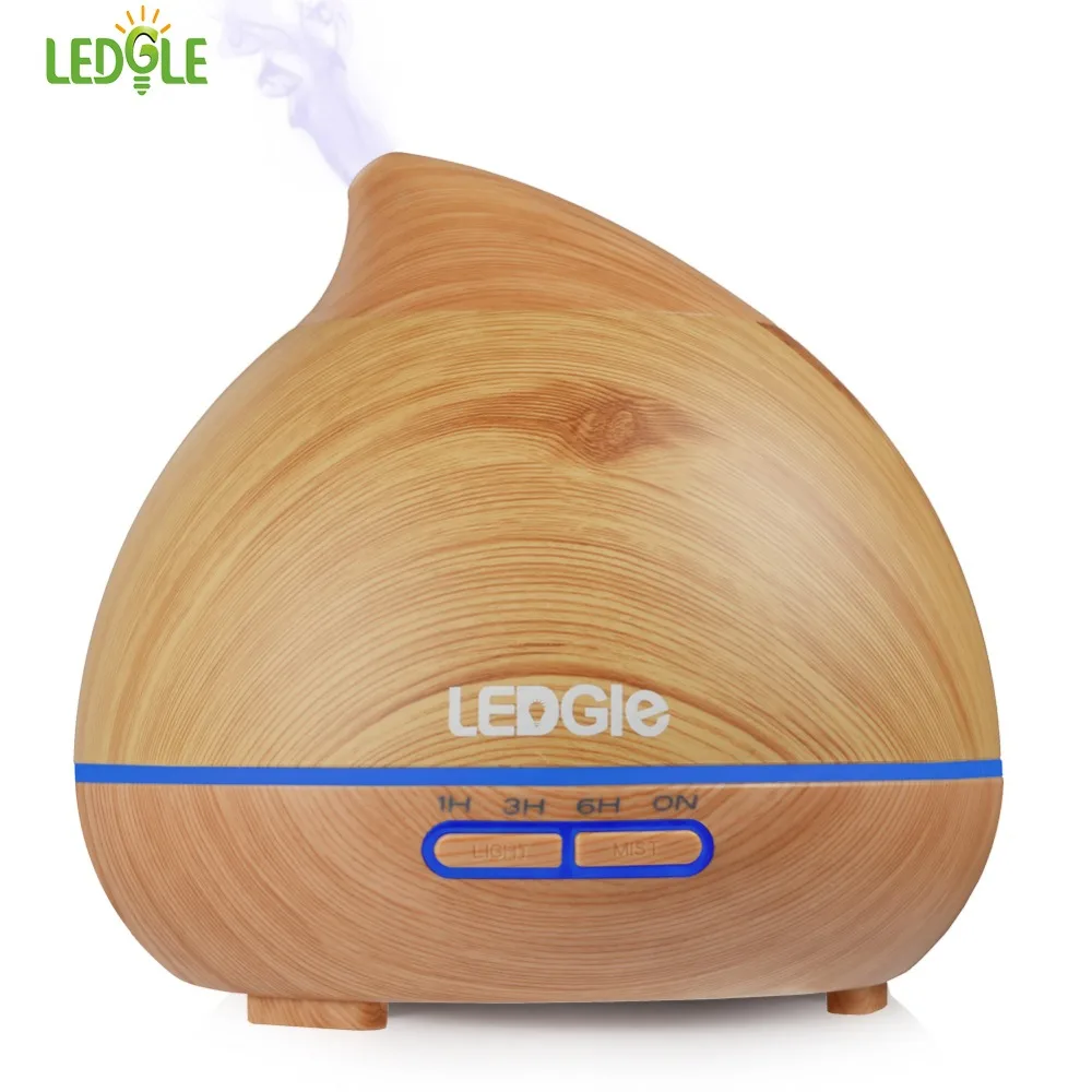 

LEDGLE 300ml Silent Essential Oil Diffuser Fine Mist Humidifier Elegant Ultrasonic Humidifiers Colorful LED Light Wood