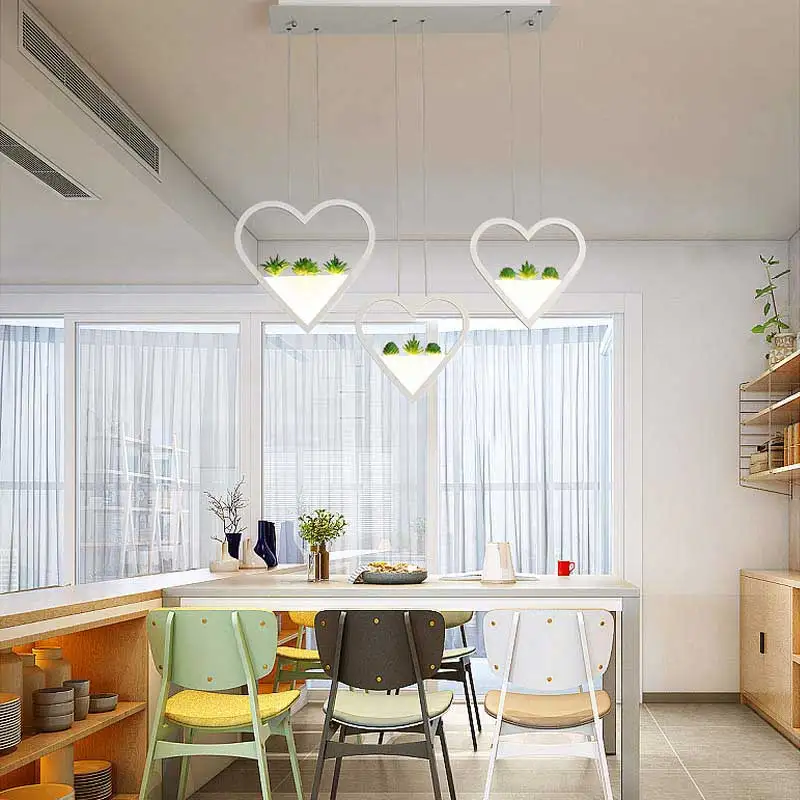 

Modern Led chandelier wrought iron + acrylic hanging light simulation plant for restaurant study bar counter chandelier