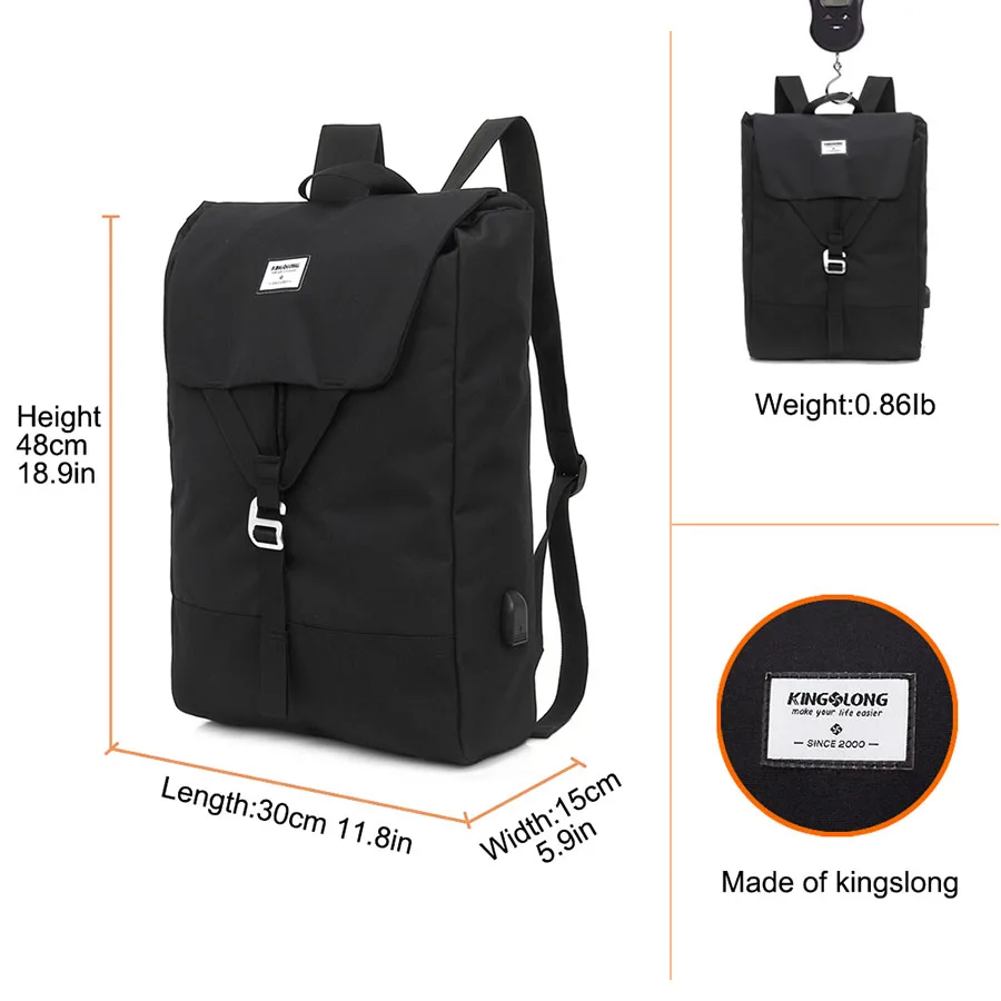 KINGSLONG, мужской водостойкий рюкзак для путешествий, сумки для путешествий, USB зарядка, ноутбук, 15,6, рюкзак для ноутбука, школьные рюкзаки, 618