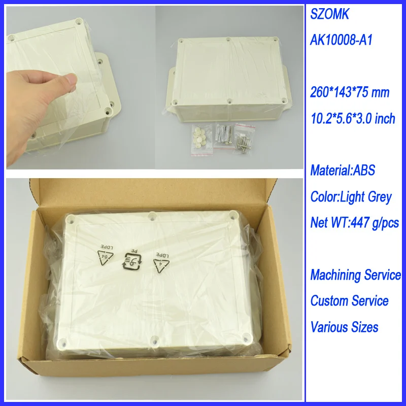 

1 piece waterproof junction box abs electronics enclosures for electronics cable ip 65 260*143*75MM plastic enclosure waterproof