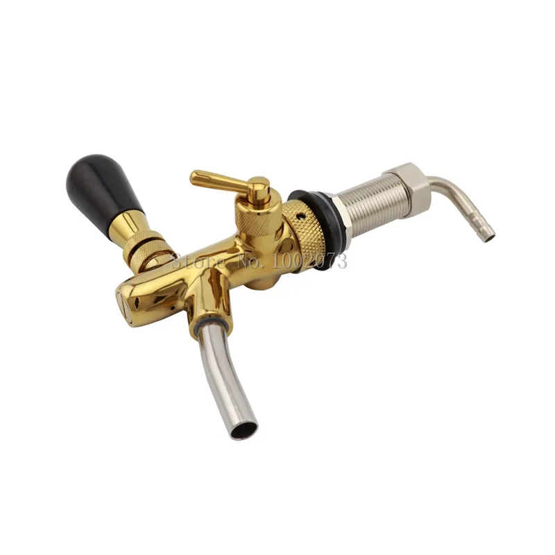 SS Golden Plating G5/8 Beer Faucet Adjustable Beer Heads Faucet Flow Control Switch 75mm Long Shank Homebrew Keg Tap Dispenser