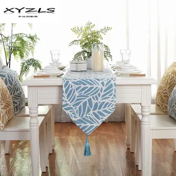 

XYZLS American Pastoral Table Runner With Tassels Jacquard Leaf Printed Table Cloth Coffee Cabinet Cover for Home Wedding Decor