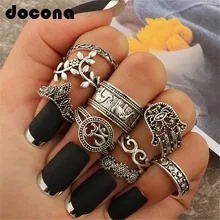 Docona в богемном стиле с изображением цветов слона Миди палец набор колец для Для женщин в стиле «панк» с вырезами серебристого цвета с кольцами, ювелирное изделие, подарок 9 шт./компл. 4618