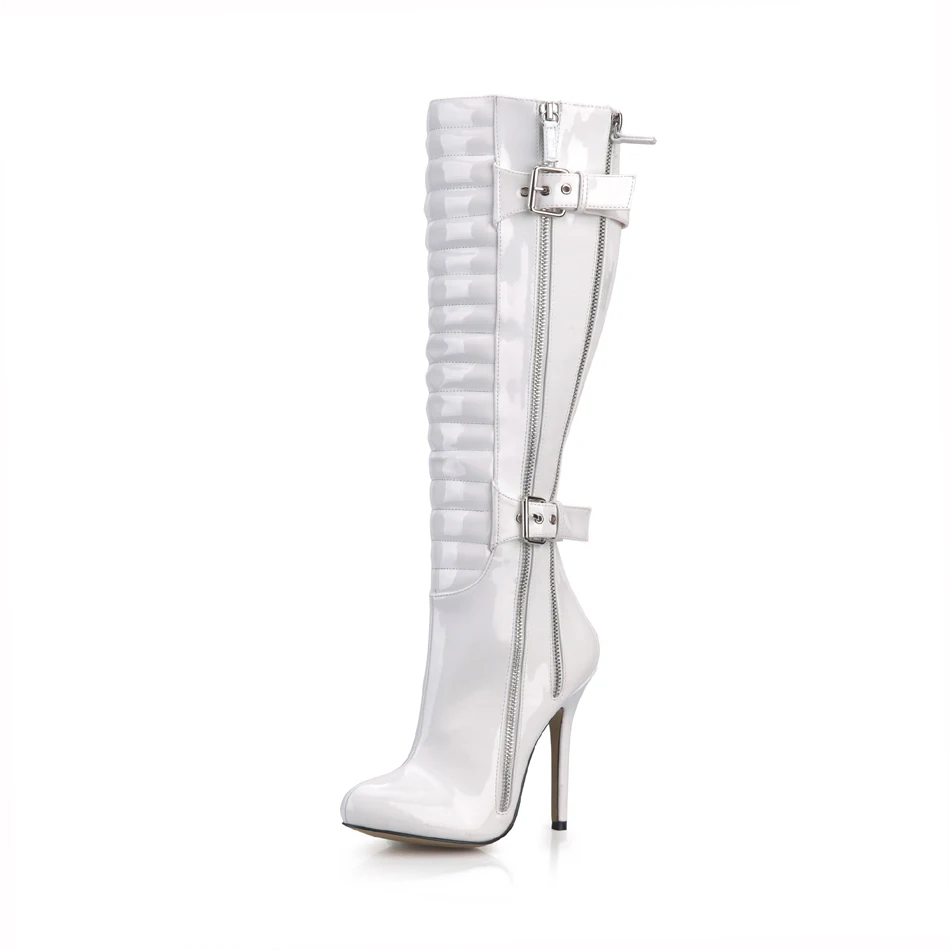 CHMILE CHAU Sexy Party Shoe Women Thin Stiletto High Heel Buckle Zipper Pleated Ladies Knee-High Boots Zapatos Mujer 0640CBT-Y5