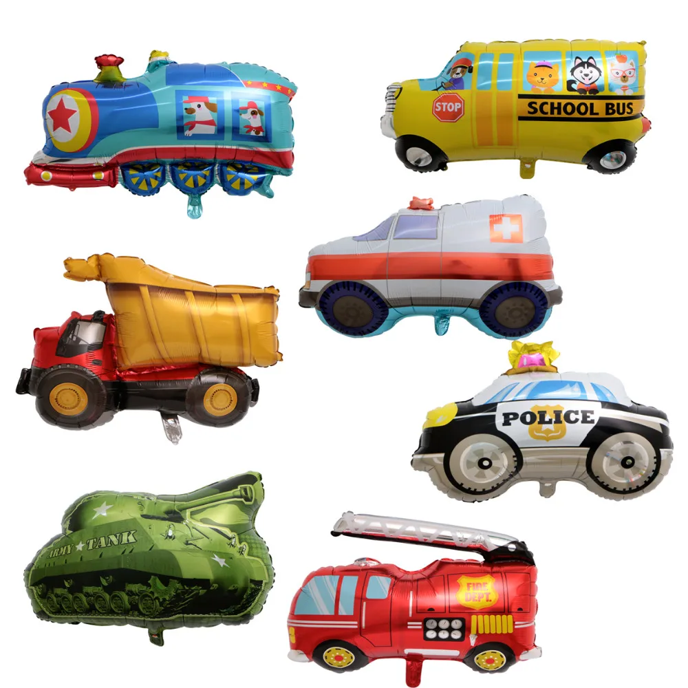 

50 Pcs Big toy car foil balloon kids gift Tank plane Ambulance bus Fire Truck Birthday Party Decoration holiday cartoon balloons