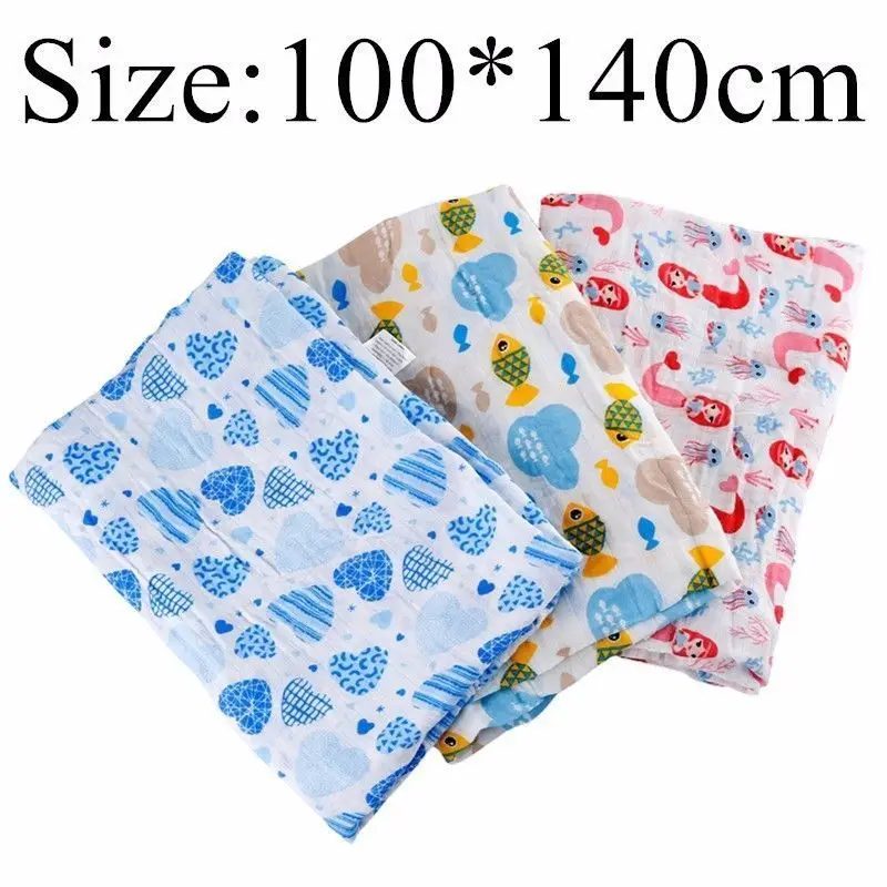 

100*140CM Soft Cotton Muslin Receiving Blanket Printed Floral Swaddle Wrap Burp Cloth Stroller Nursing Cover Bath Towel Unisex