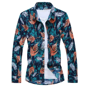 

Men's autumn new long-sleeved shirt flower print trend cotton high quality large size lapel single-breasted printed shirt male