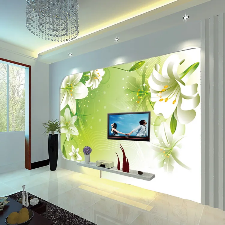 

3D stereoscopic large mural custom wallpaper Nature greenish white flowers living room bedroom TV backdrop fabric wall paper