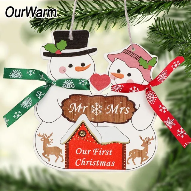 ourwarm wooden snowman couple ornament diy christmas tree decoration