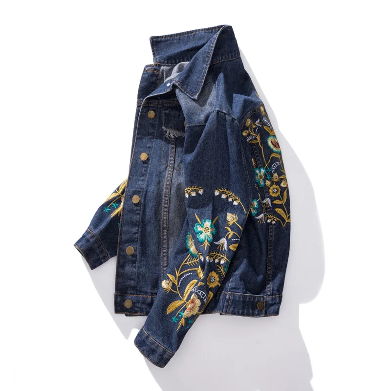 plus size women fat mm spring autumn bf wind Embroidery jean jacket female denim Korean jacket women tide veste femme coat women