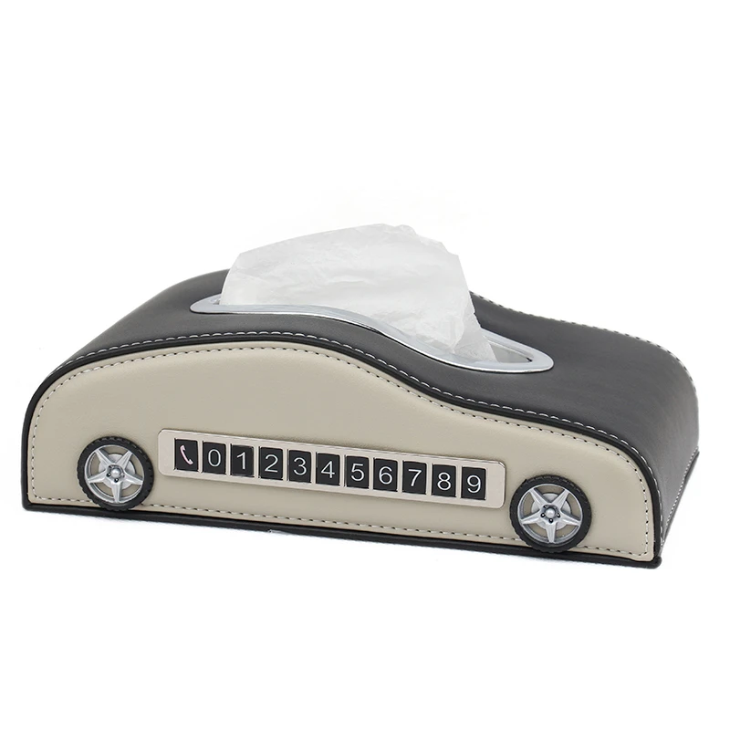 

New Arrival Car Styling Tissue Box With Temporary Parking Card Multifunctional Microfiber Leather Auto Interior Accessories