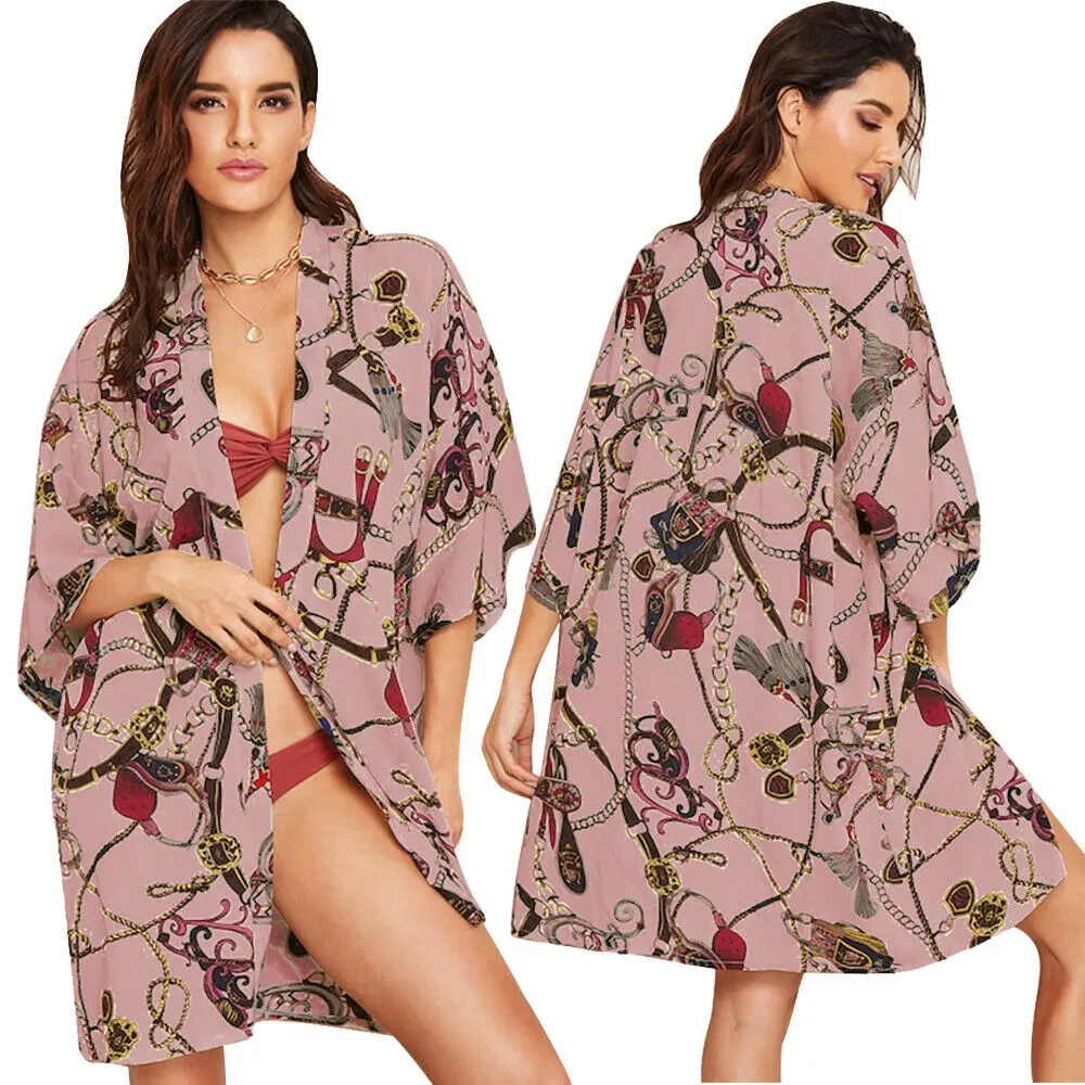Новая летняя женская одежда для плавания кафтан накидка платье кардиган кимоно