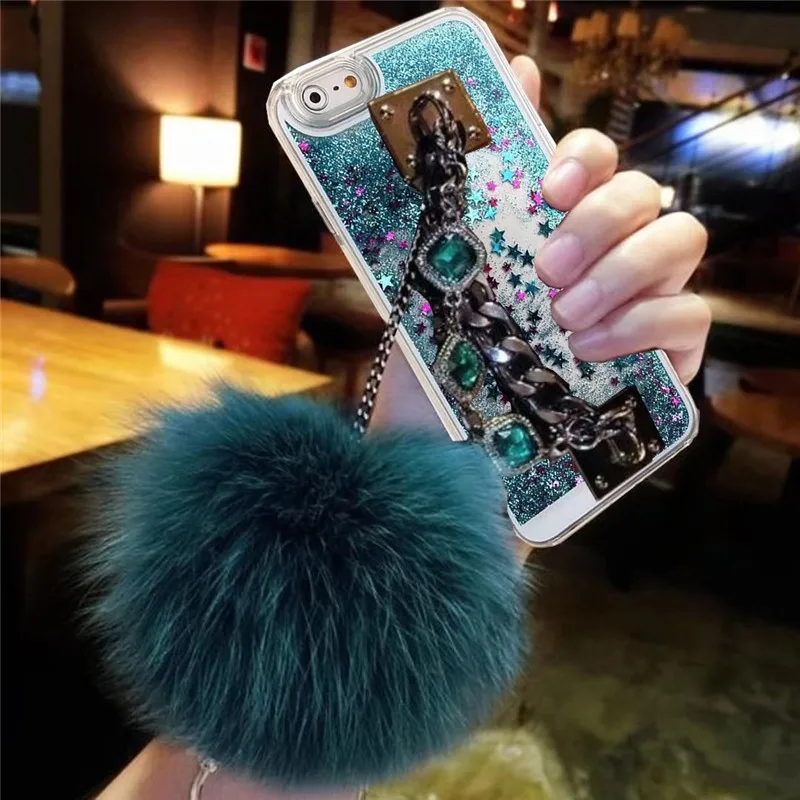 

1Pcs Sparkle Stars Liquid Glitter Floating Diamond Bracelet Fluffy Fur Ball Phone Case For Samsung Galaxy S10 Plus S10 Lite S10e