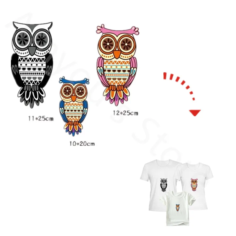 

Cartoon Owl Patches For Family Parent Clothes Heat Transfer Thermal Press Pyrography Iron On Patches For T-Shirt DIY Stickers On
