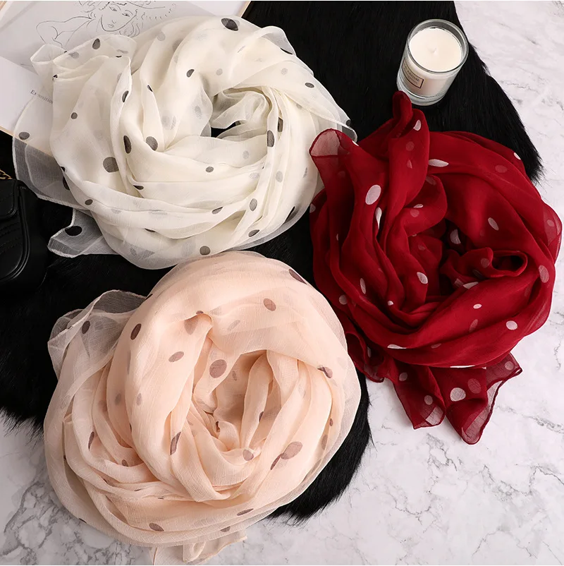 

summer silk Scarf luxury Brand dot autumn scarves female wild soft warm new shawl collar 2019 new wrap