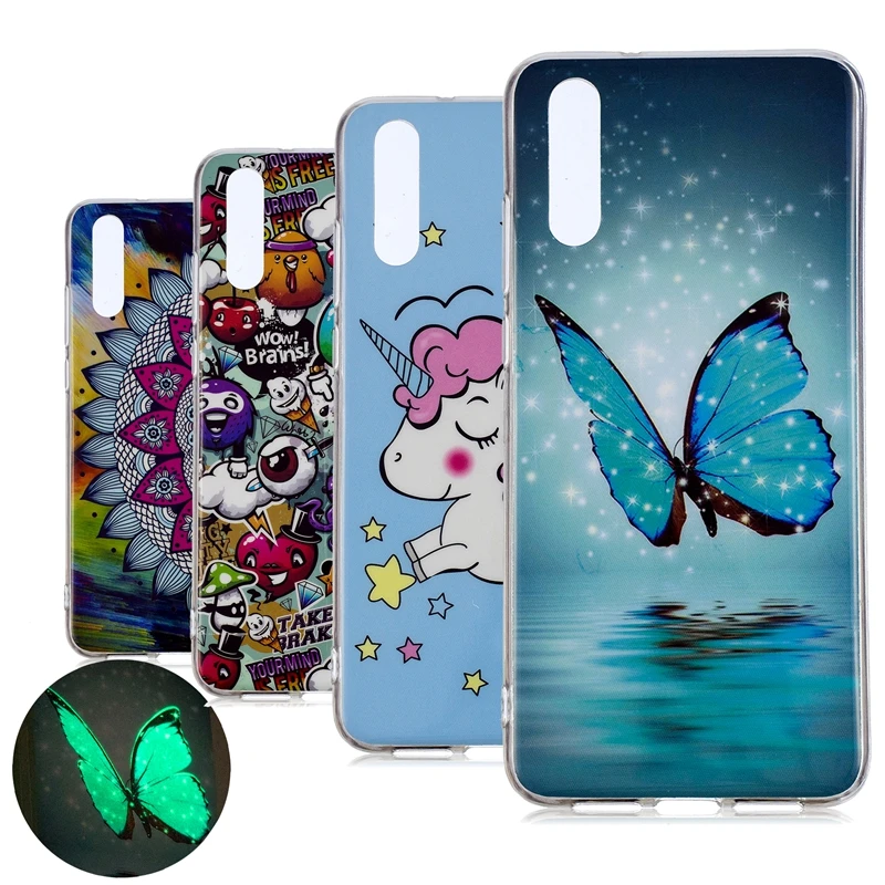 

Huawei P20 Pro Case Cartoon Unicorn Butterfly Luminous Phone Case for Funda Huawei P20 P20Pro Case Cover Coque Glow in the dark