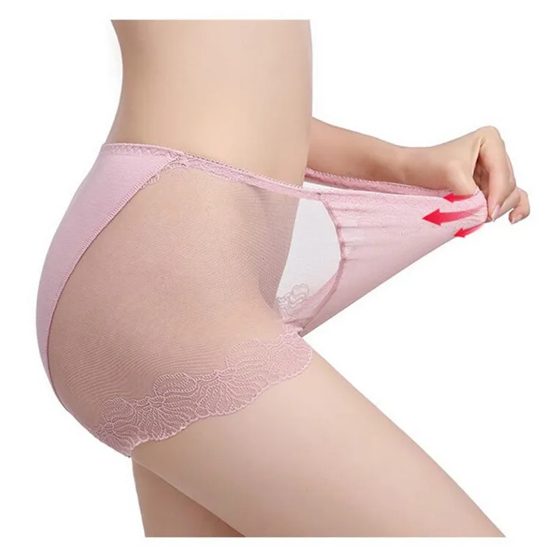 

High Quality See Through Women Seamless Lace Panties Ice Silk Mid Waist Slip Briefs Transparent Underwear Calcinha Sem Costura