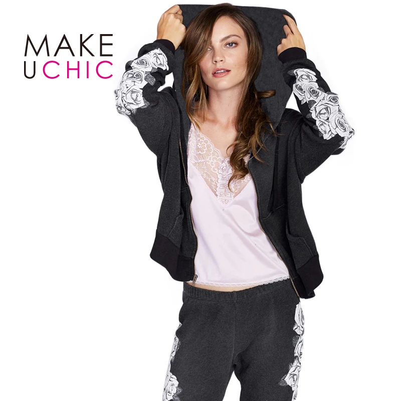 MAKEUCHIC Apparel Gray Women Jacket Coat Streetwear Floral