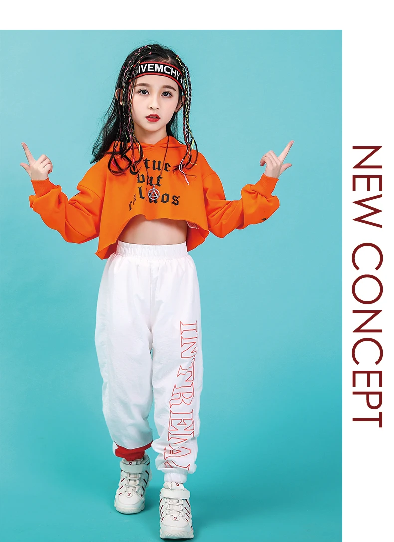 Jazz Dance Costumes Hip Hop Kids Long Sleeve Hooded Top Pants Girls Hiphop Clothes Street Dance Stage Show Wear (9)