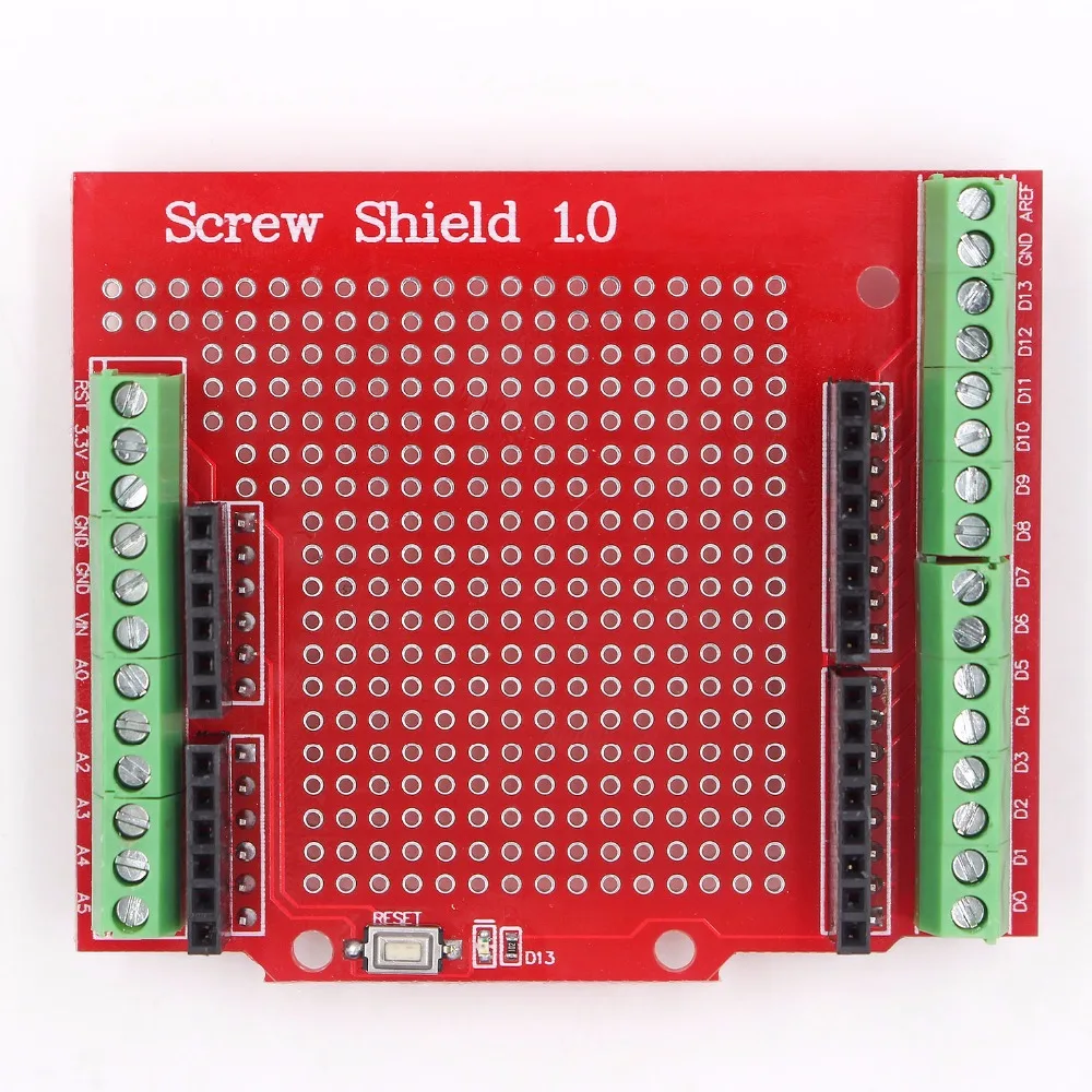 Стандартный Proto Винт Щит Assemb светодиодный прототип терминал Плата расширения для Arduino Кнопка сброса источника открытия D13 светодиодный