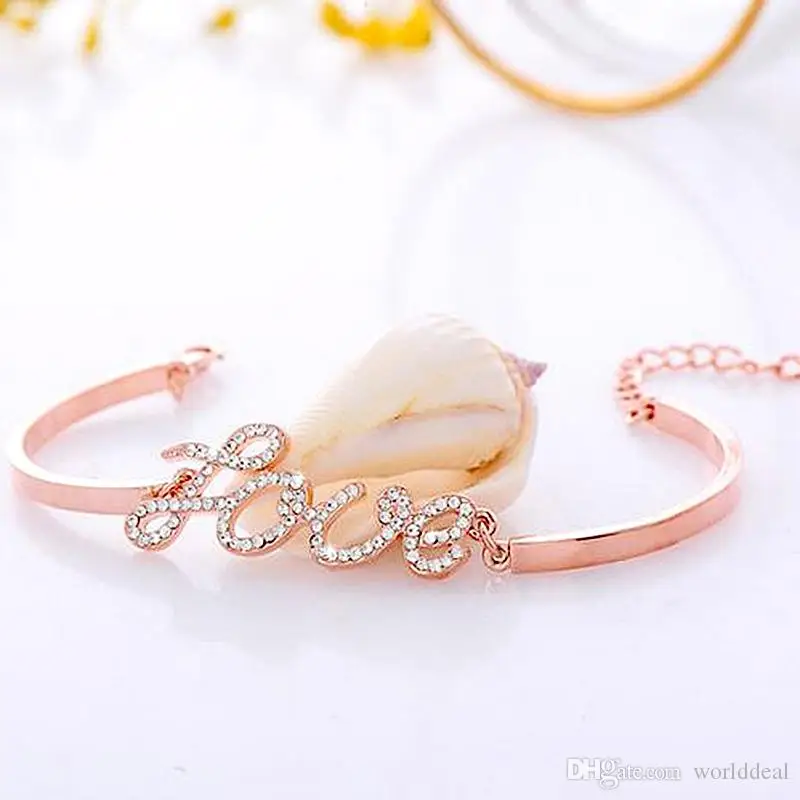 

6pcs/lot Gold Infinity Bracelet Charming Rhinestone LOVE Waistband Alloy Crystal Handchains Girls Party Accessories jb212