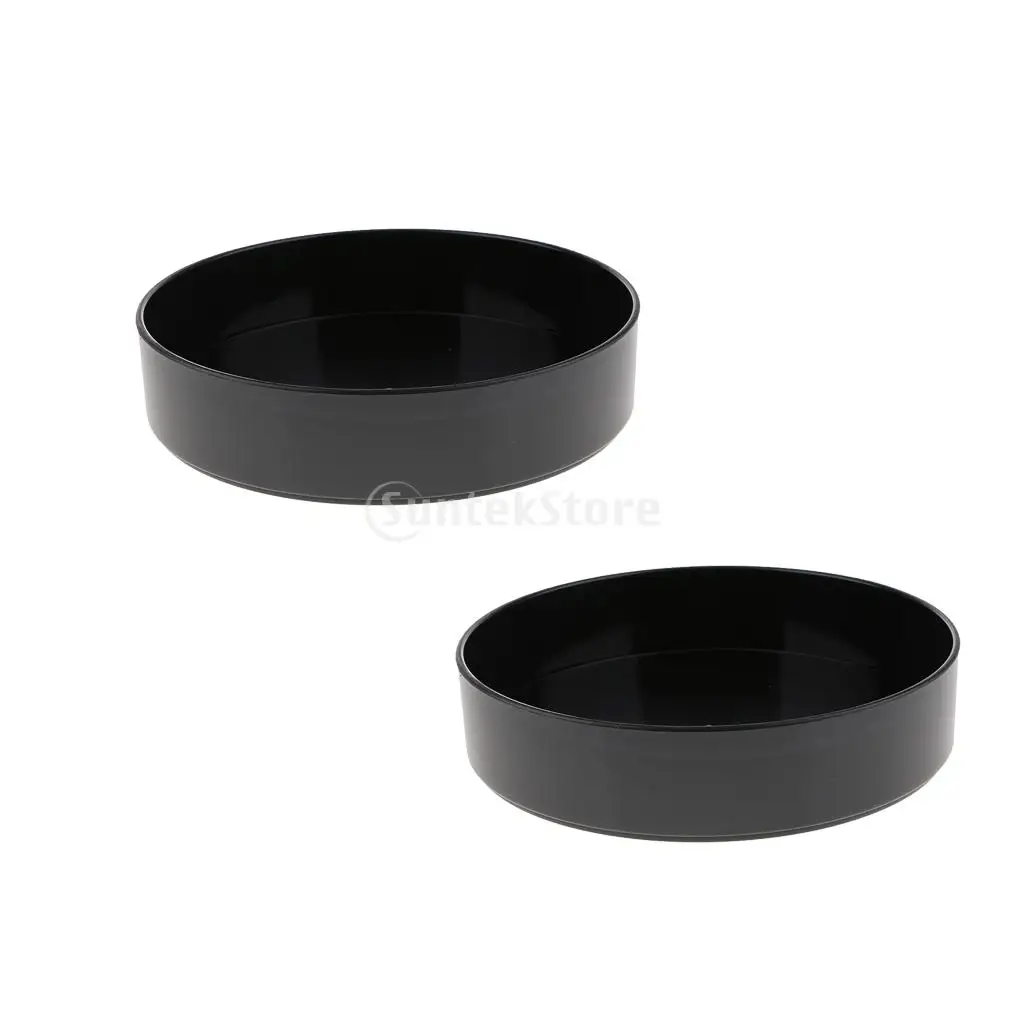 2xBlack Dia.28cm Plastic Round Ikebana Flower Vase Holder Suiban Pot Tray Art Arrangment Tool