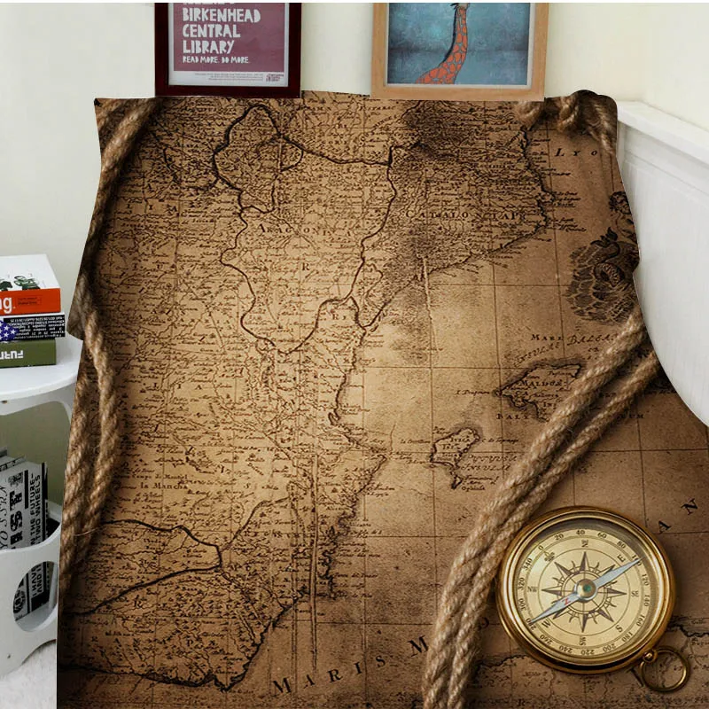 

Blankets Cobertor Warmth Soft Plush Personality Retro World Map Hemp Compass Thick Thin Sofa Bed Throw a Blanket Plaid