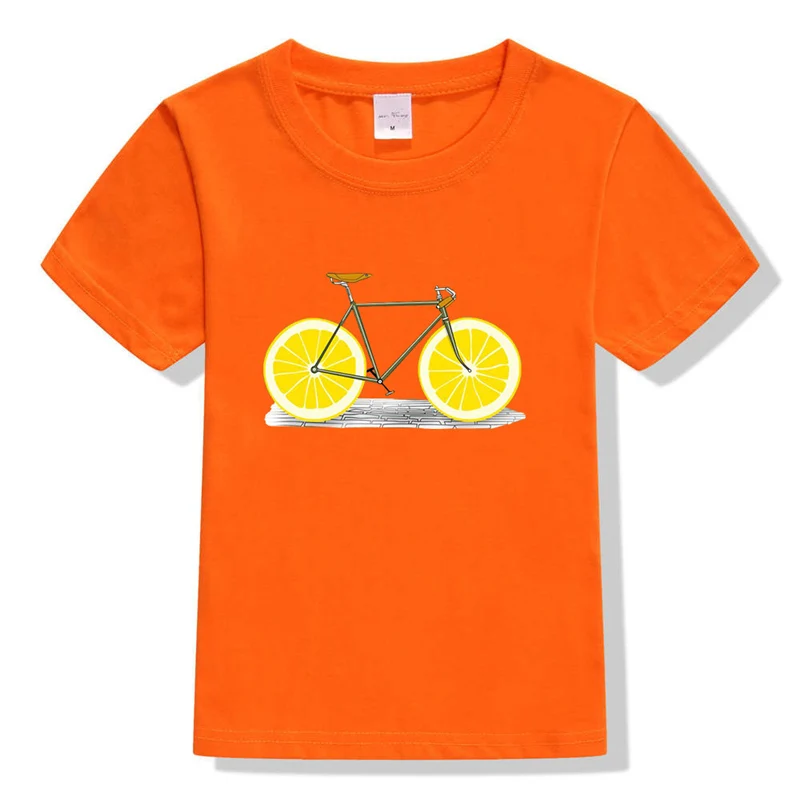 

Creative Lemon Bikes Print Short sleeve Cotton Fashion Kids T-shirt Boys T Shirt Summer O-neck Casual Girls Tees Size 4 6 8 10Y