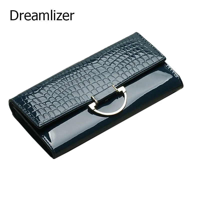 Dreamlizer Shining Women Genuine Leather Wallet Long 3 Fold Crocodile Women Purse Female Cellphone Bag Hand Clutch Wallet